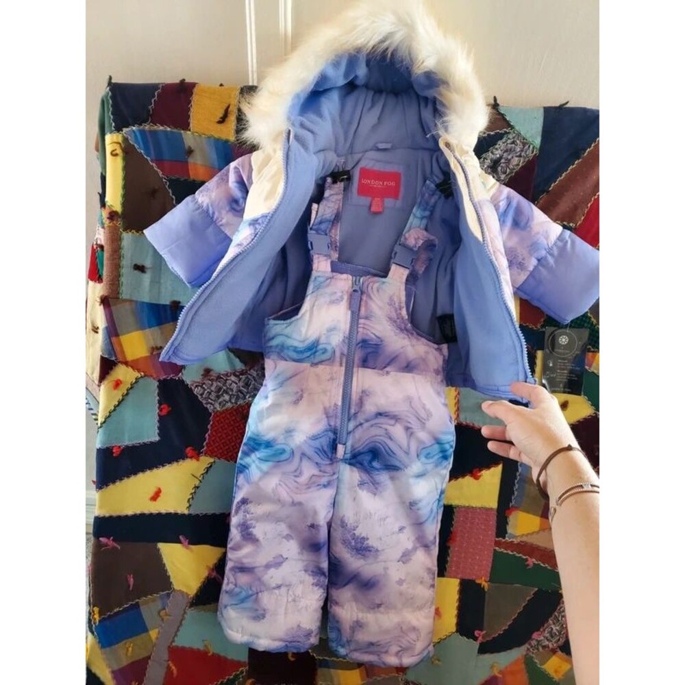 London Fog Baby Girls 2-Piece Snowsuit  Jacket Bib Pants 12 Months Purple Marble